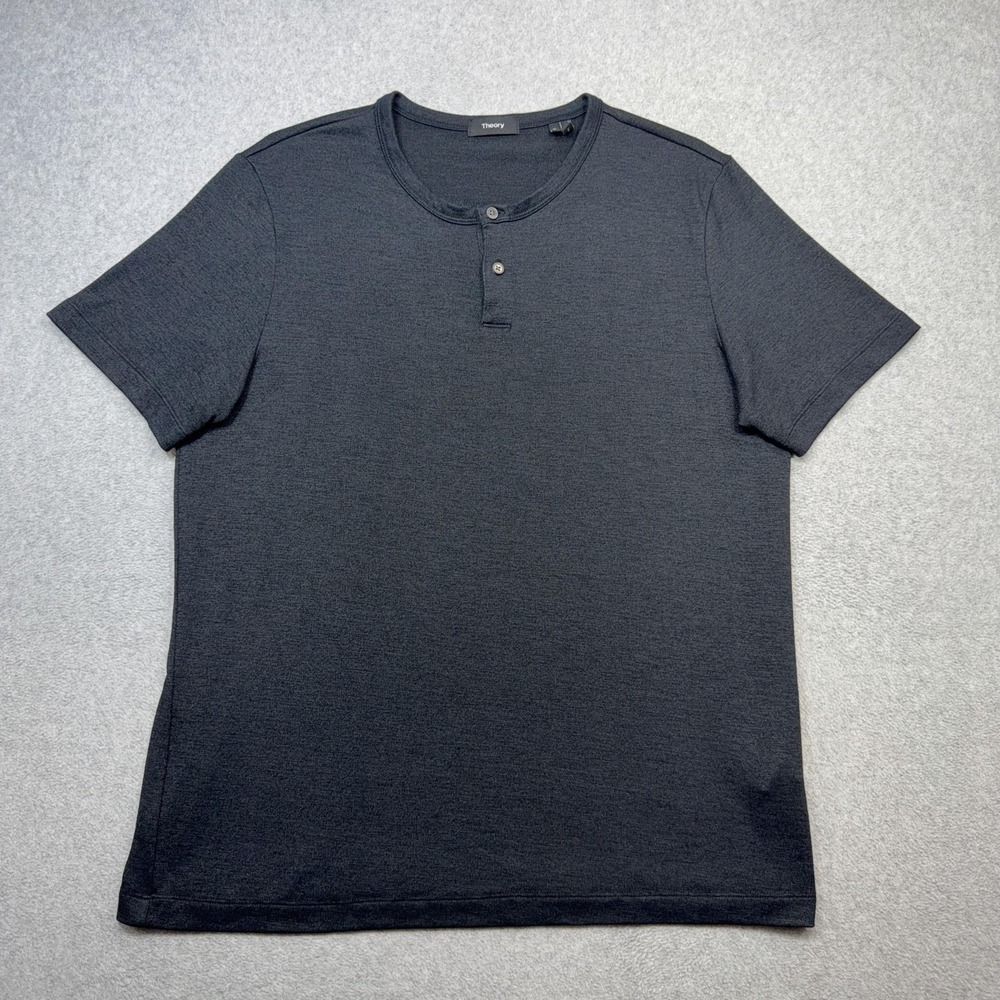 Theory Gaskell Henley Shirt Mens XL Gray Anemone Short Sleeve Tee Casual